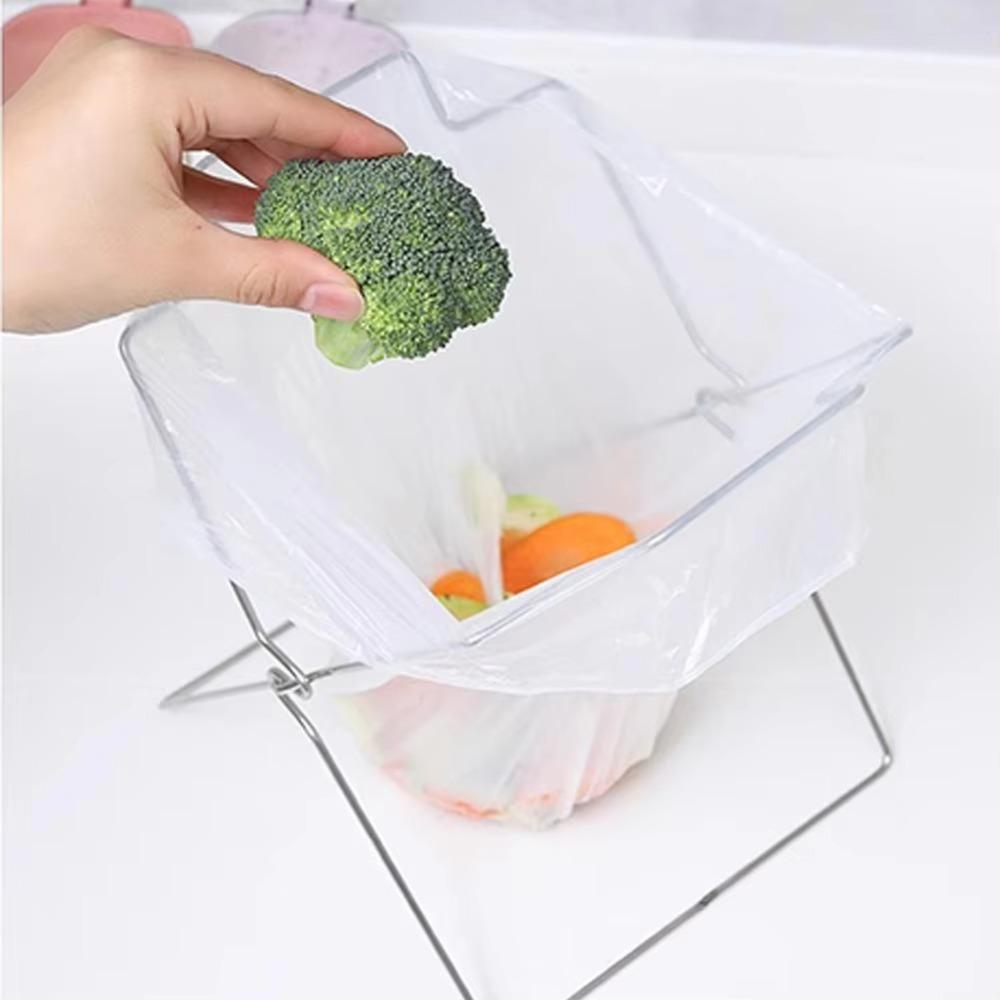 Stainless Steel Garbage Storage Rack Foldable Plastic Bag Shelf Rag Rack Stand  Trash Can