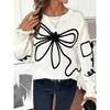 Elegant Tops for Women Streetwear Autumn New Fashion Three-dimensional Bow Round-neck Long Sleeves Pullover Sweater