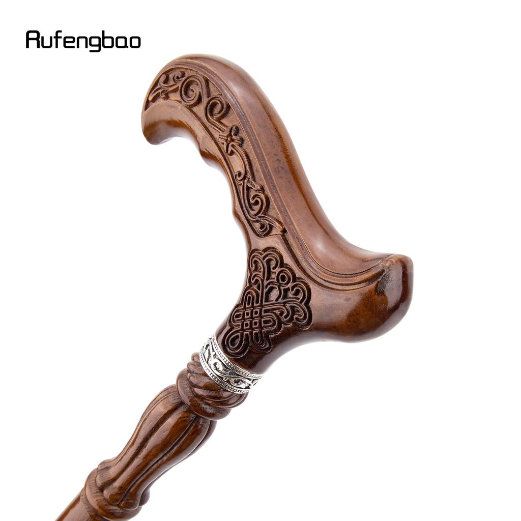 Chinese Knot Brown Wooden Fashion Stick Decorative Vampire Cospaly Party Wood Walking Cane Halloween Mace Wand Crosier 93cm