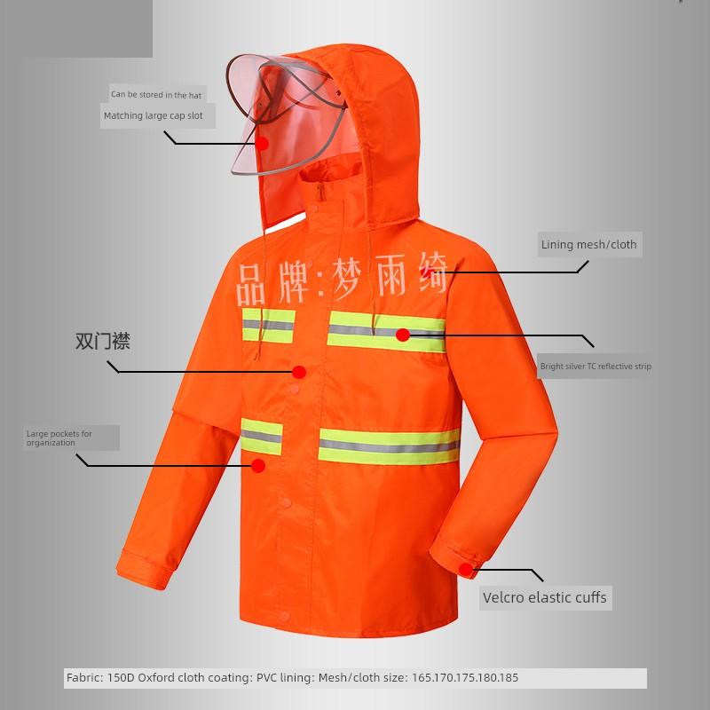 Sanitation Workwear Raincoat, High-Visibility Reflective, Two-Piece, Unisex Outdoor Work Waterproof Suit