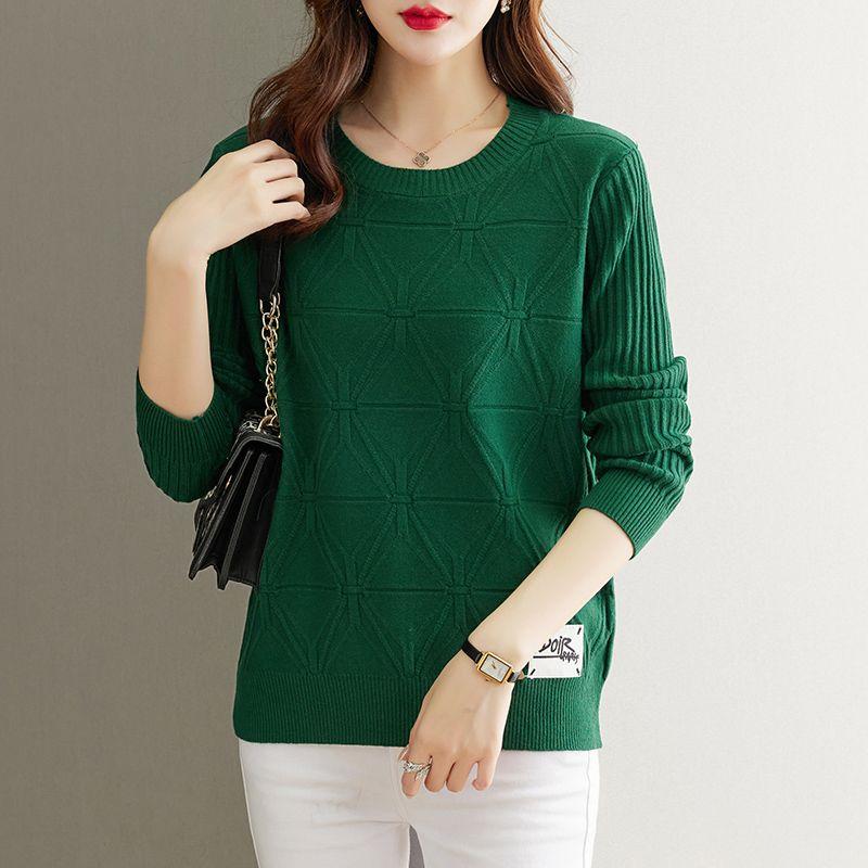 Fall Winter Women Plus Size Sweater Loose Short Pullover Knitwear Sweater Jacquard Crew Neck Stretch Jumper Knit Top