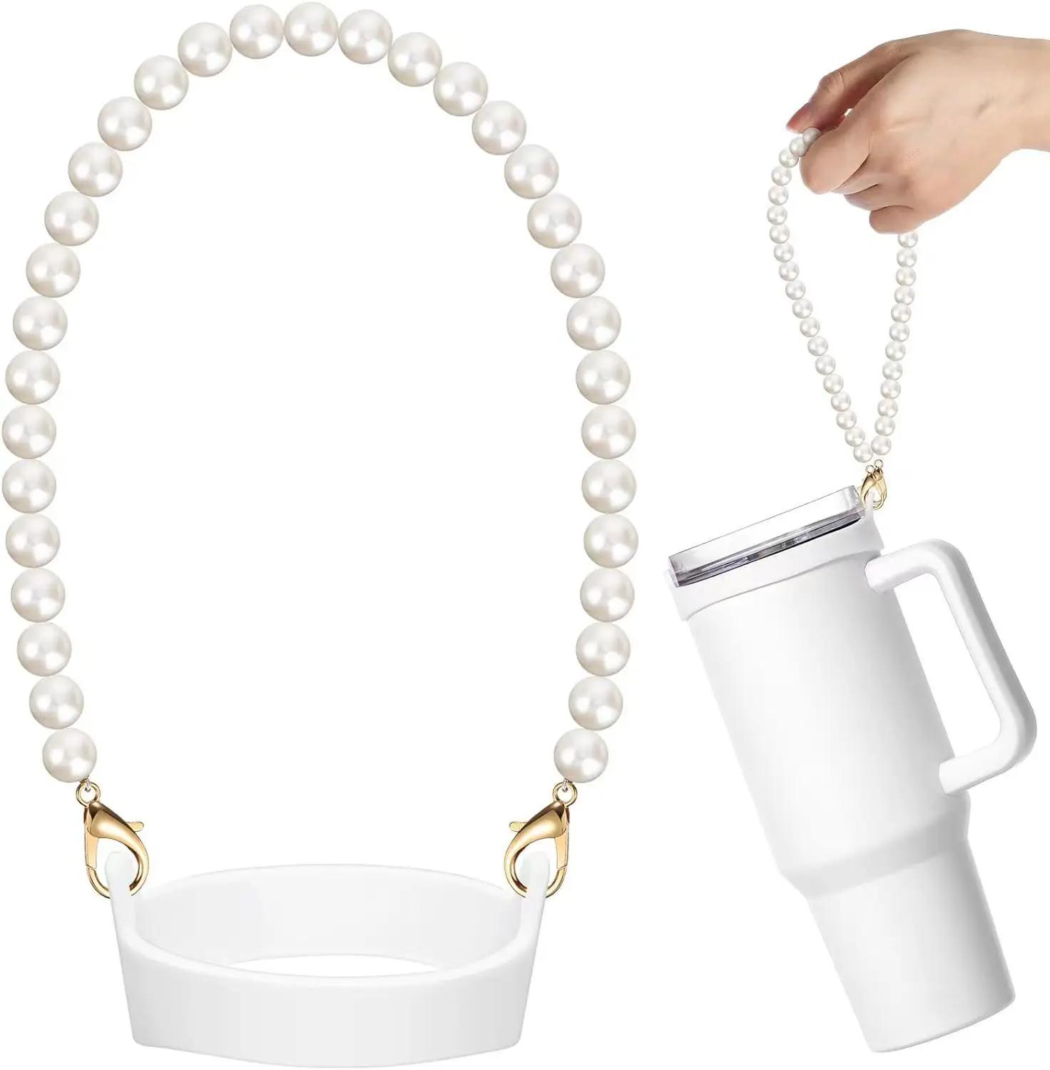 

Water Cup Handle Pearl Chain for Stanley 8-40oz Silicone Cup Strap Hanging Rope Lanyard Portable Travel Water Bottle Accessory белый