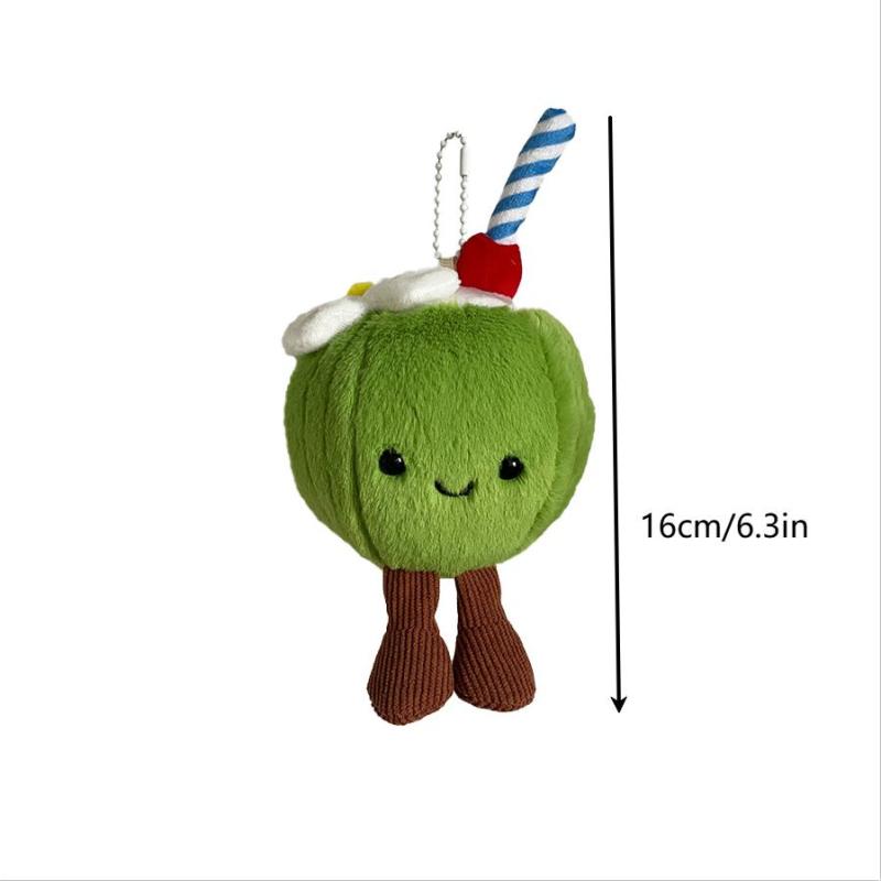 Summer Fun Coconut Plush Toy Keychain Cartoon Coconut Soft Stuffed Doll Pendant Car Key Ring Backpack Bag Decor Kid Gift