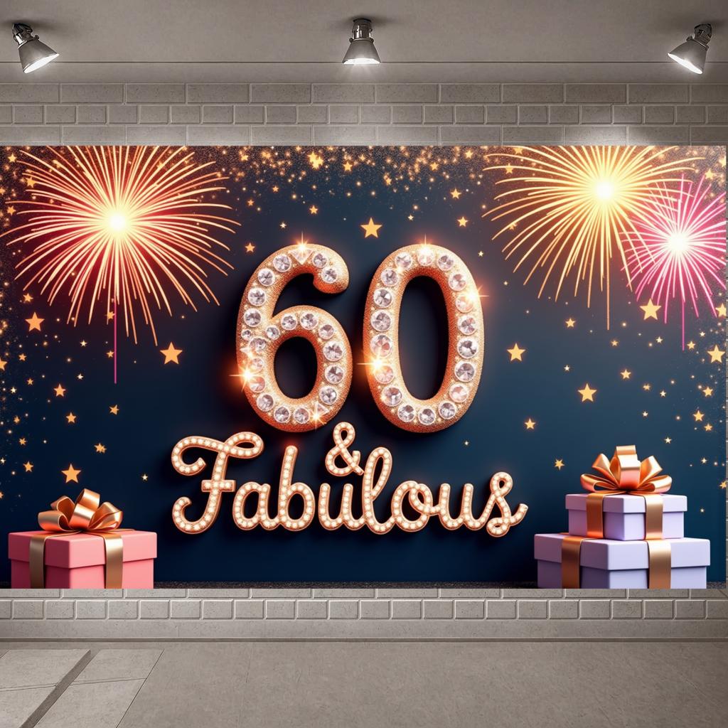 Birthday Celebration Banner LED-effect Lettering Glamorous Birthday Backdrop Fabulous Birthday Banner Milestone Theme For Luxury