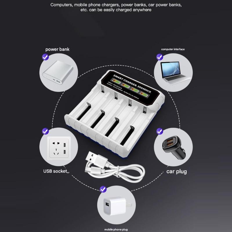 Intelligent 4 Bay Battery Charging For 3.7V 4.2V Cells Featuring Overcharge Protections Reverse Polarity Safety Accent