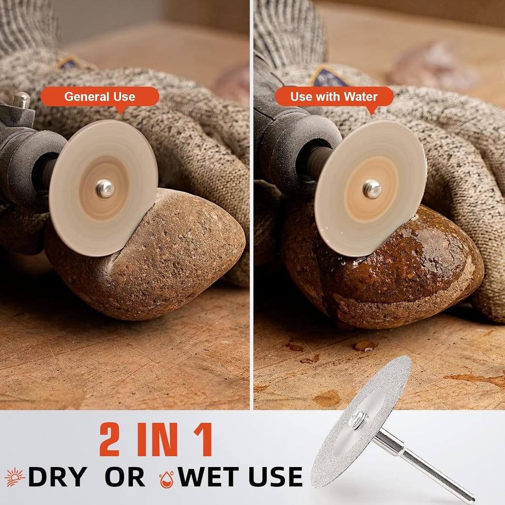 SI FANG 5Pcs 60mm Diamond Cutting Disc Cut Off Wheels with 5Pcs Mandrel 1/8'' Shank Stone Blade for Rotary Tool Drill Attachment Cutting Discs