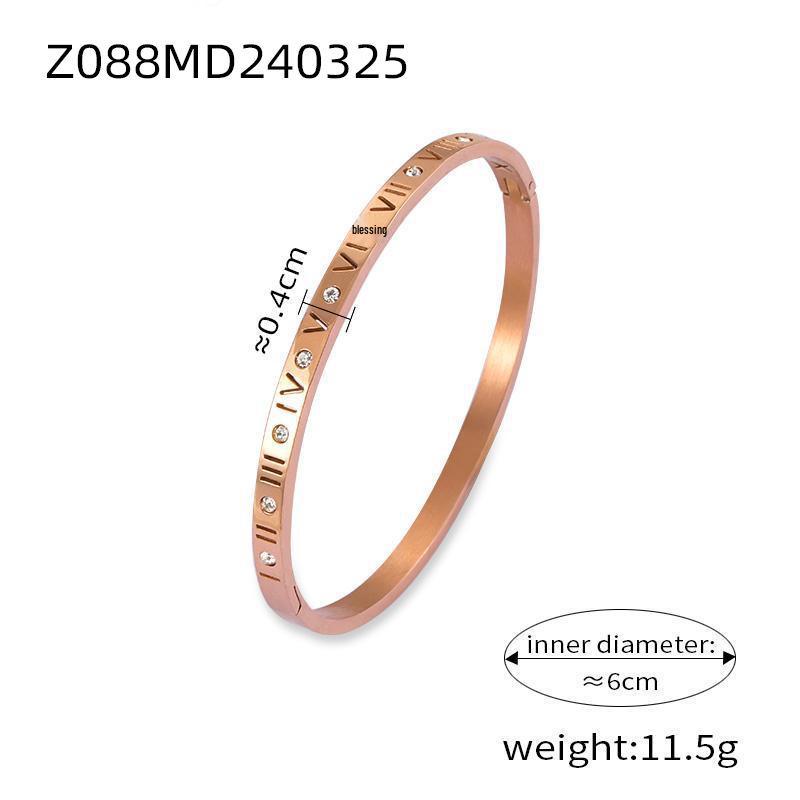 Unique Retro Roman Numeral Diamond Titanium Bracelet for Women