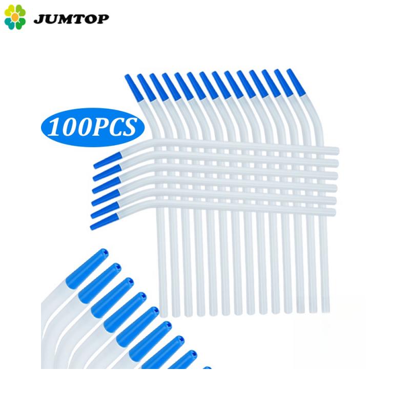 100pcs Dental Disposable Saliva Ejector Surgical Suction Tips Suction Tube Long Slim Type With Straw Adapters