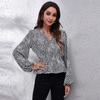 BITCED 19 Floral Checkered Chain Floral Checkerboard Printed Long Sleeve Chiffon Shirt for Women Spring and Autumn