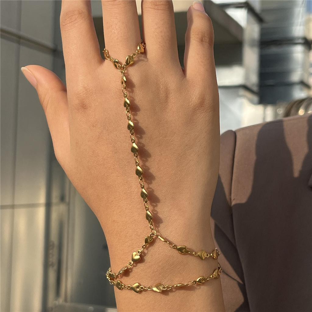MinaMaMa Bracelet Esclave Acier Inoxydable Forme de Cœur Chaîne Bracelets Doigts Pour Femmes Mode Cœur Doigt Main Chaîne Bijoux