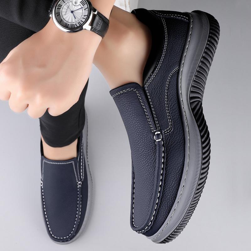 Fashion Luxury Handmade Flat Designer Men Work Shoes Brand Genuine Leather Outdoor Casual Shoes High Quality Comfy Thick Bottom Shoes