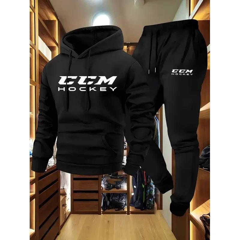 Groothandel CCM Bedrukt Heren Casual Sport Tweedeelig Pak Lange Mouw Hoodie en Joggingpak