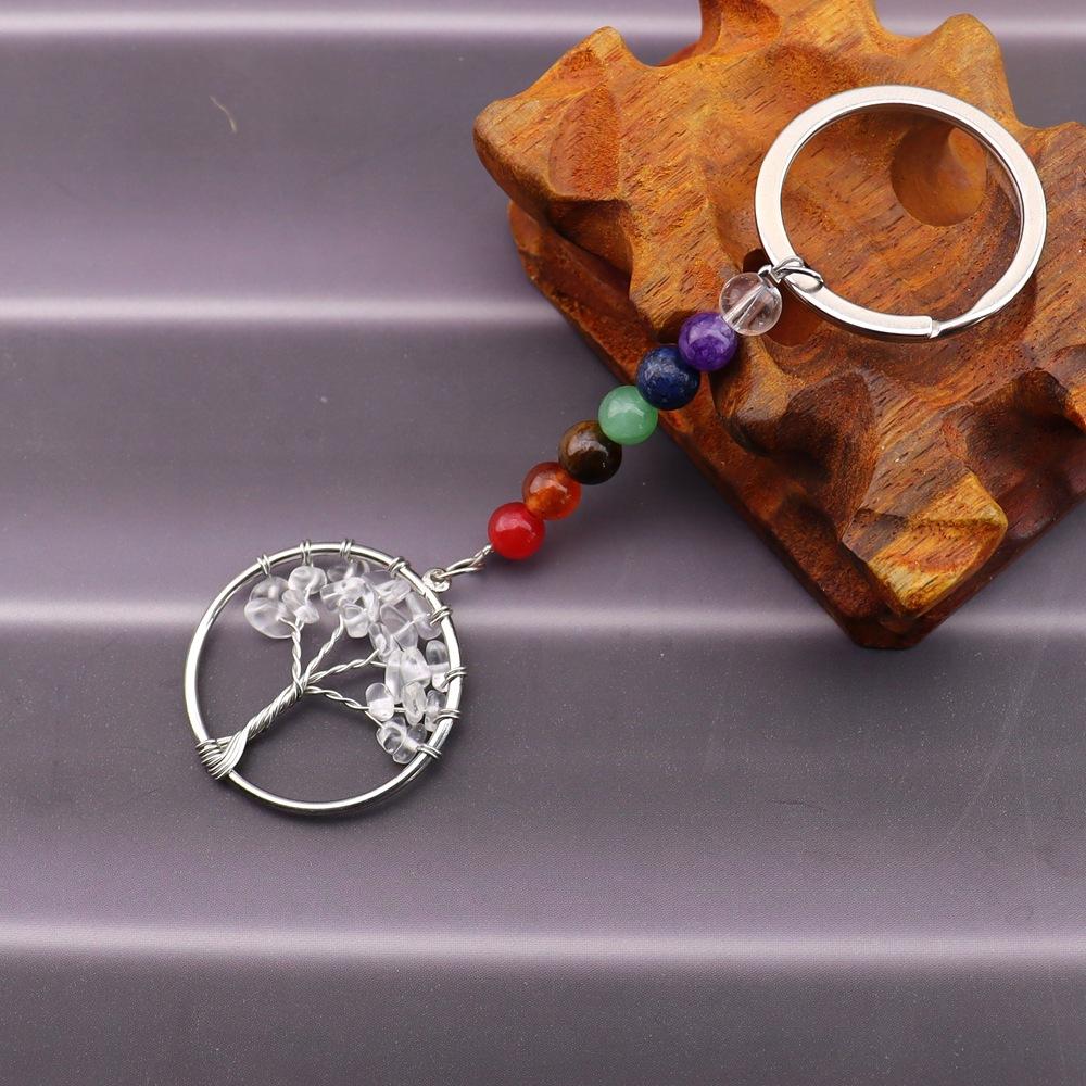 Gold Natural Crystal Colorful Stone Tree Of Life Keychain, Bag Pendant Pendant, Chakra Keychain K62