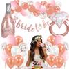 Bride Party Theme: Rose Gold Bride Party Balloon Set; Bride To Be Flag Balloon Set; Wine Bottle Diamond Ring Set