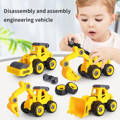 4PCS Engineering Fahrzeug Spielzeug für Kinder DIY Schraube Bau Bagger Traktor Bulldozer Modelle Auto Jungen Spielzeug für Kinder Geschenk