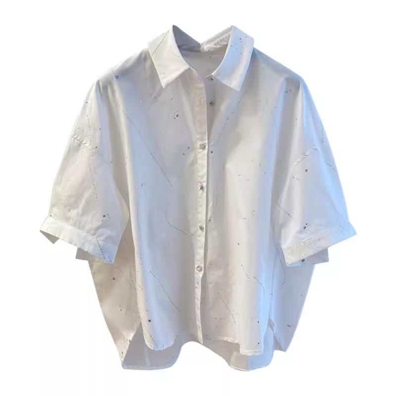 Summer Korean Style Black Splatter Paint Short Sleeve Shirt Comfortable European Trendy Unique Top