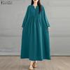 ZANZEA Women Casual V-Neck Solid Color Long Sleeve Loose Dress