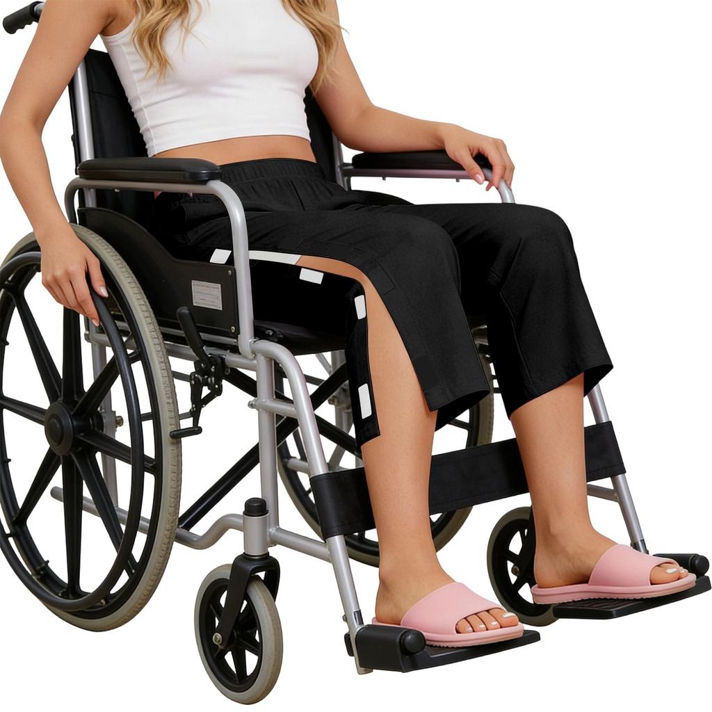 Womens Post Surgery Rehabilitation Pants with Dual Side Opening Elastic Waistband and Adjustable Closure for Easy Care