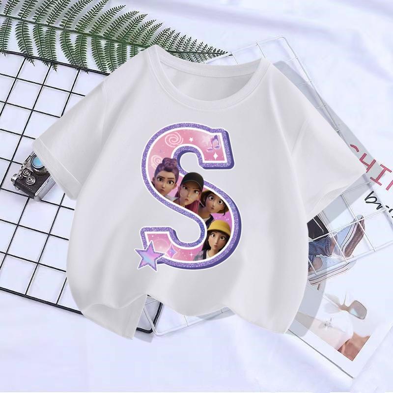 Cute letter boy T-shirt Kpop demon hunter T shirt children's boy and girl summer short sleeved top children's clothing