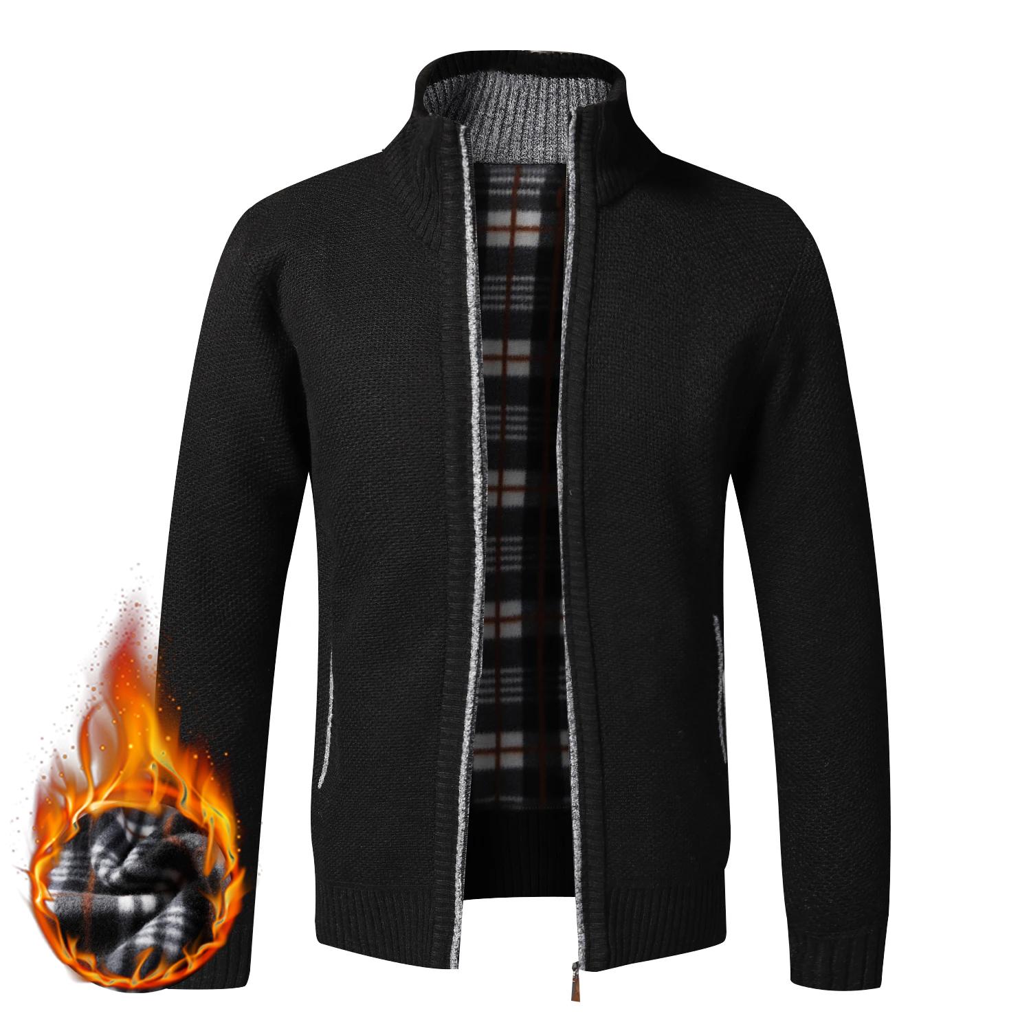 

Осень-зима Теплый кардиган Мужские флисовые свитера Куртки на молнии Slim Fit Роскошный вязаный свитер Пальто Американские S чёрный
