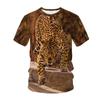 European and American summer T-shirt fashion trend, animal cheetah print 3D T-shirt for men's casual plus size loose top
