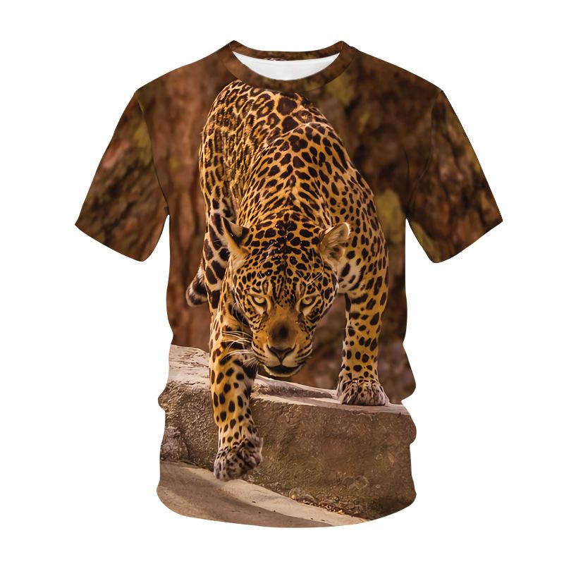 European and American summer T-shirt fashion trend, animal cheetah print 3D T-shirt for men's casual plus size loose top
