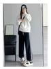 Women's High-Waist Gray & White Striped Jogger Sweatpants - Small, Casual & Loose Fit, Ideal for Autumn/Winter.