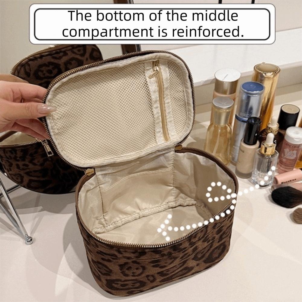 Neue Kosmetiktasche mit großem Fassungsvermögen, Leopardenmuster, mehrere Fächer, Make-up-Tasche, Kunstwildleder, Kulturtasche, Reise