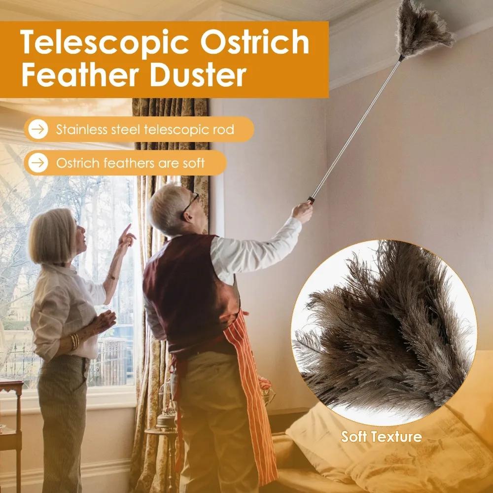 Scalable Dust Duster Long Handle Ostrich Hair Dust Remover Household Desktop Cleaning Brush Anti-static Fan Furniture Clean Tool