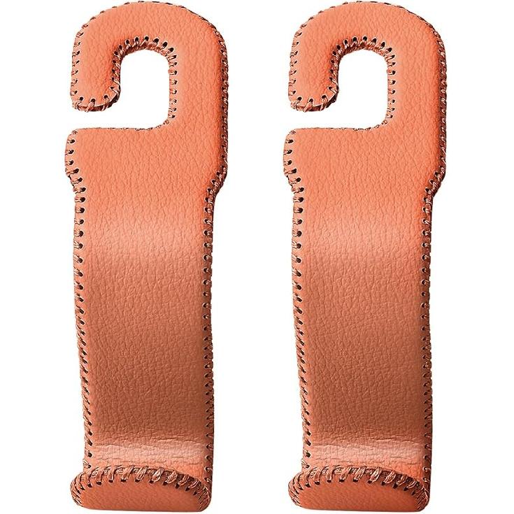 Leather Car Hooks For Headrest - Fully Leather-Wrapped U-Shaped Purse Holder For Car, Flexible Seat Back Organizer & Durable Car Accessories For