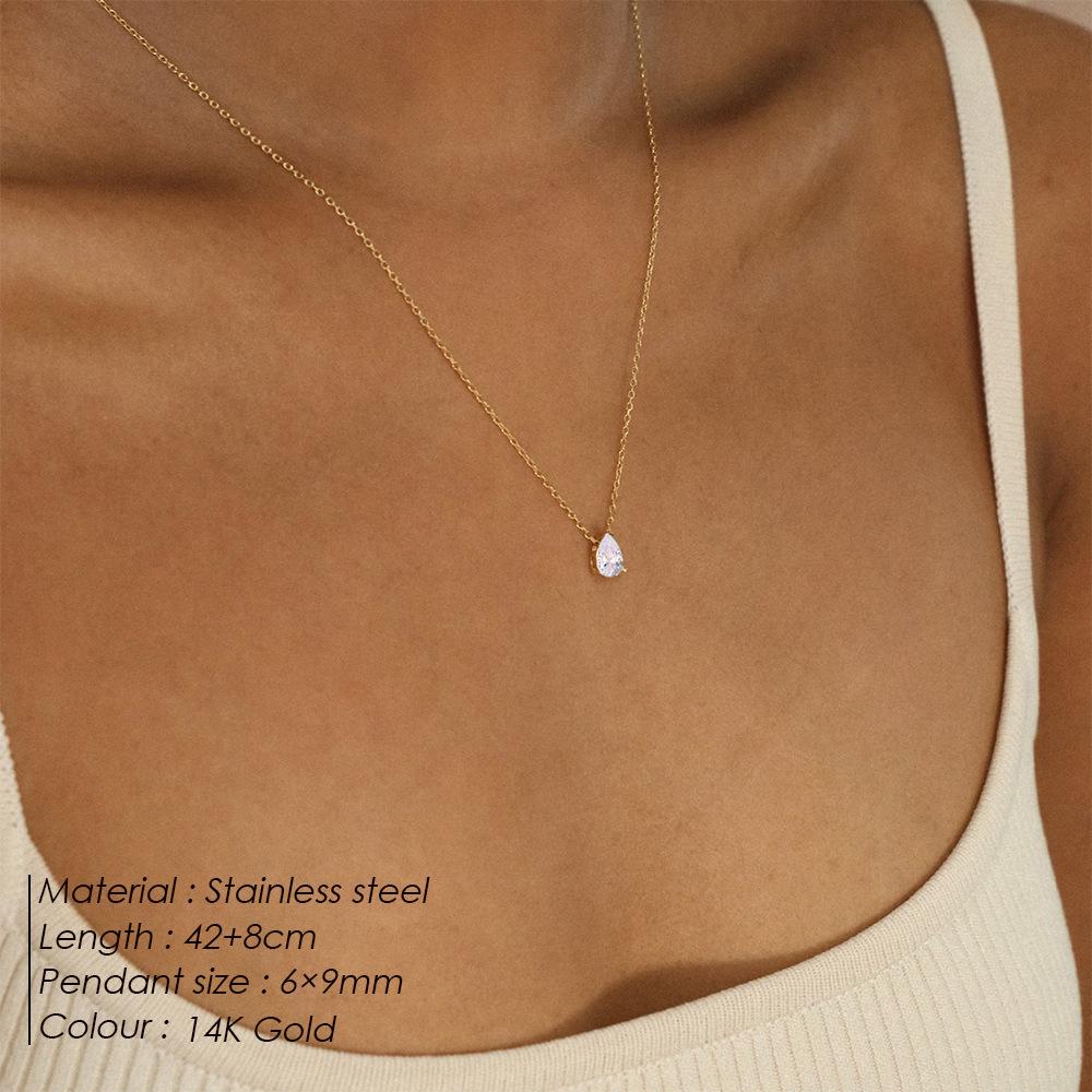 Teardrop Pear-Shaped Zircon Necklace, Titanium Steel with December Birthstone, Non-Fading Vacuum-Plated Jewelry