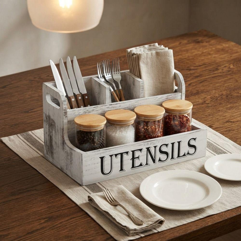 Wooden Spoon Fork Storage Box Space Saving Cutlery Storage Box Tableware Storage Rack  Desktop