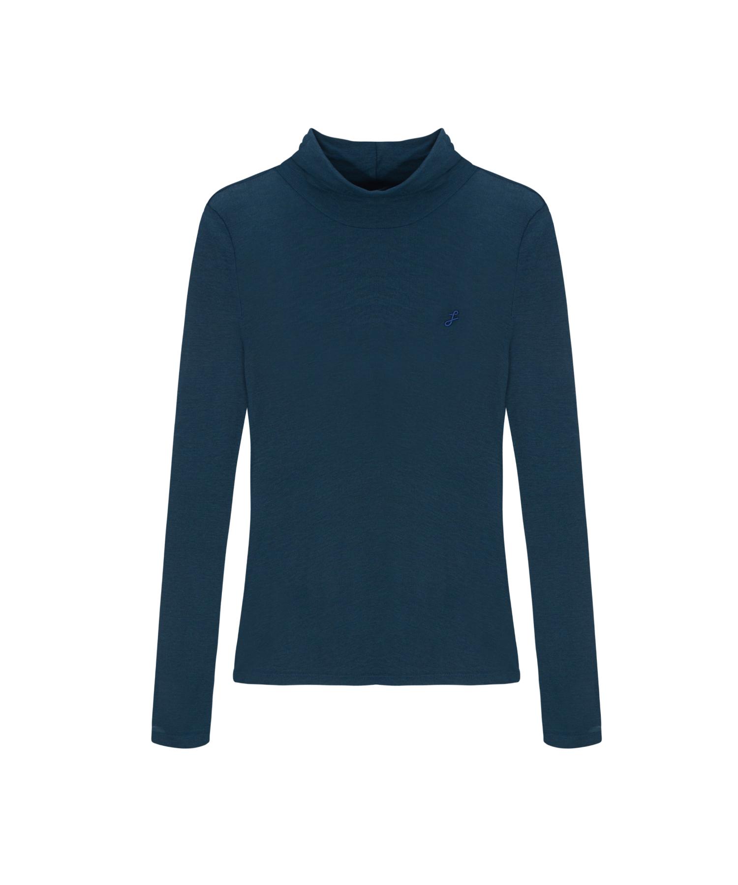 Ray Avery Wool Tencel Turtleneck T-Shirt (Deep Blue) 55