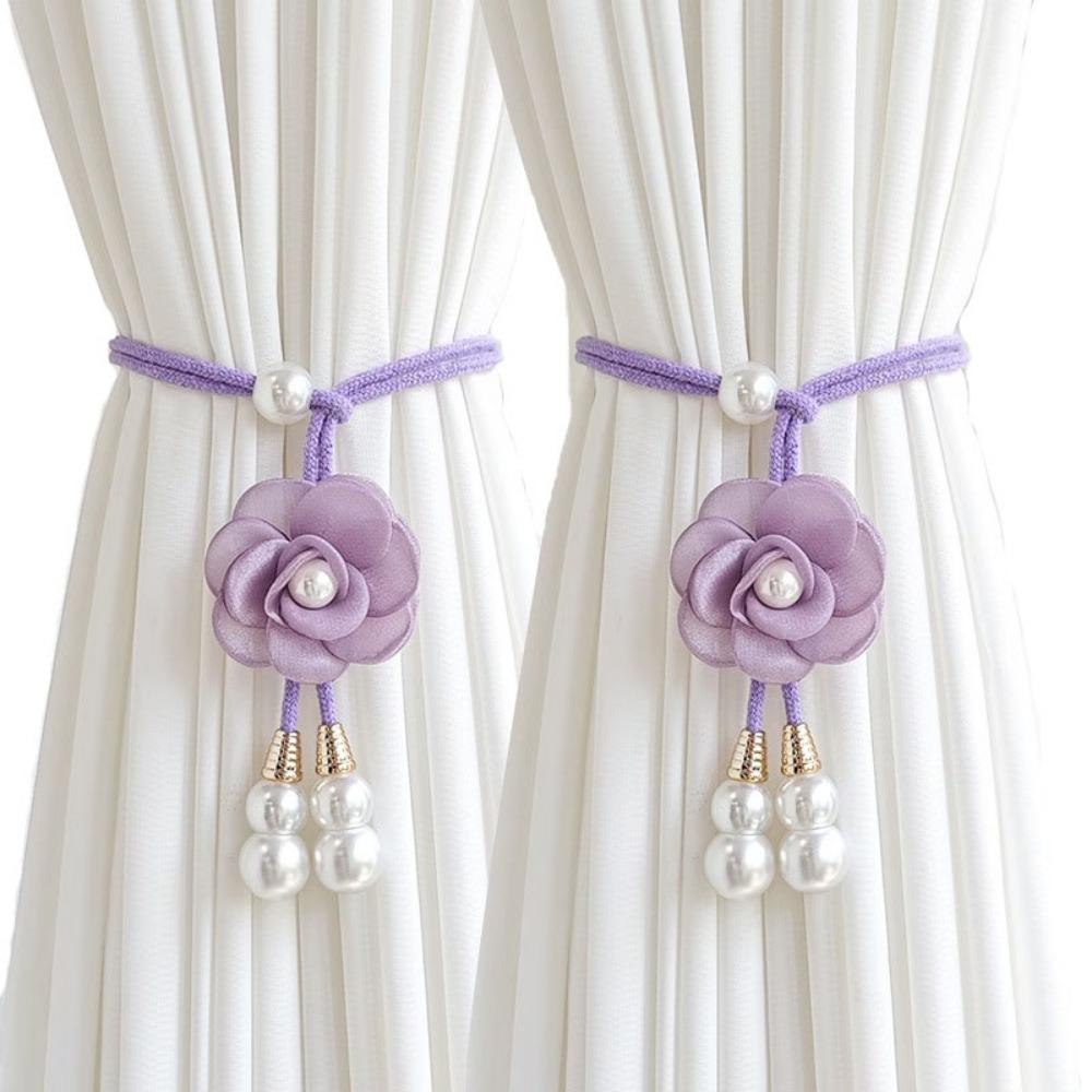 2Pcs Pearl Camellia Curtain Tiebacks Modern Curtain Holdbacks Curtain Ties Sheer Curtains фиолетовый