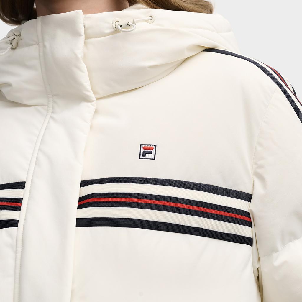FILA Heritage Fashion Classic Trendy Comfortable Versatile Hooded Down Jacket Women outerwear Mist-Lotus-White F11W548903FIV
