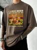 I Like Beer And My Cat Print Washed Tee Shirt Mens Trendy Cotton Sportswear Crewneck Casual T Shirts Loose Breathable Clothing