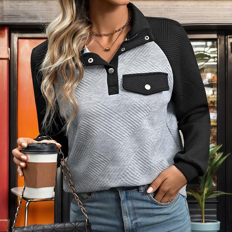 Kollisjonsfargespleising Stand-up krage Genser Casual Komfortabel Muskelfølelse Høst Damegenser Topper