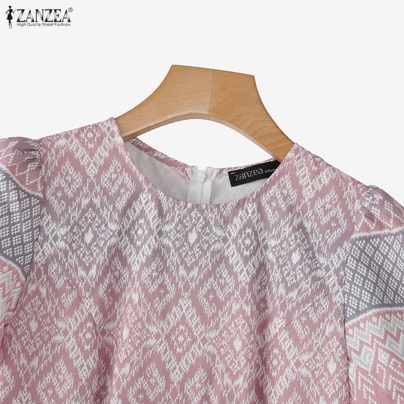 ZANZEA Women Casual Round Neck Summer Short Sleeve Print Dress