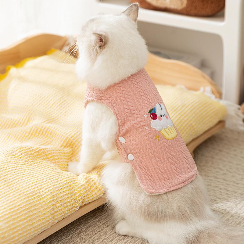 Winter knitted warm double-layer vest autumn and winter thickened vest side open buckle two feet dog pet clothing cat clothes