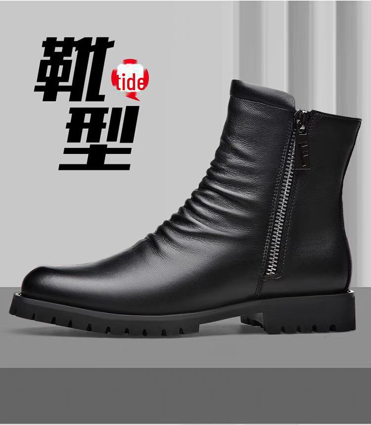 Ghete Martin pentru bărbați, de iarnă, cu gleznă înaltă - Piele de vacă moale, confortabile, cu fermoar la modă, căptușeală din catifea din lână