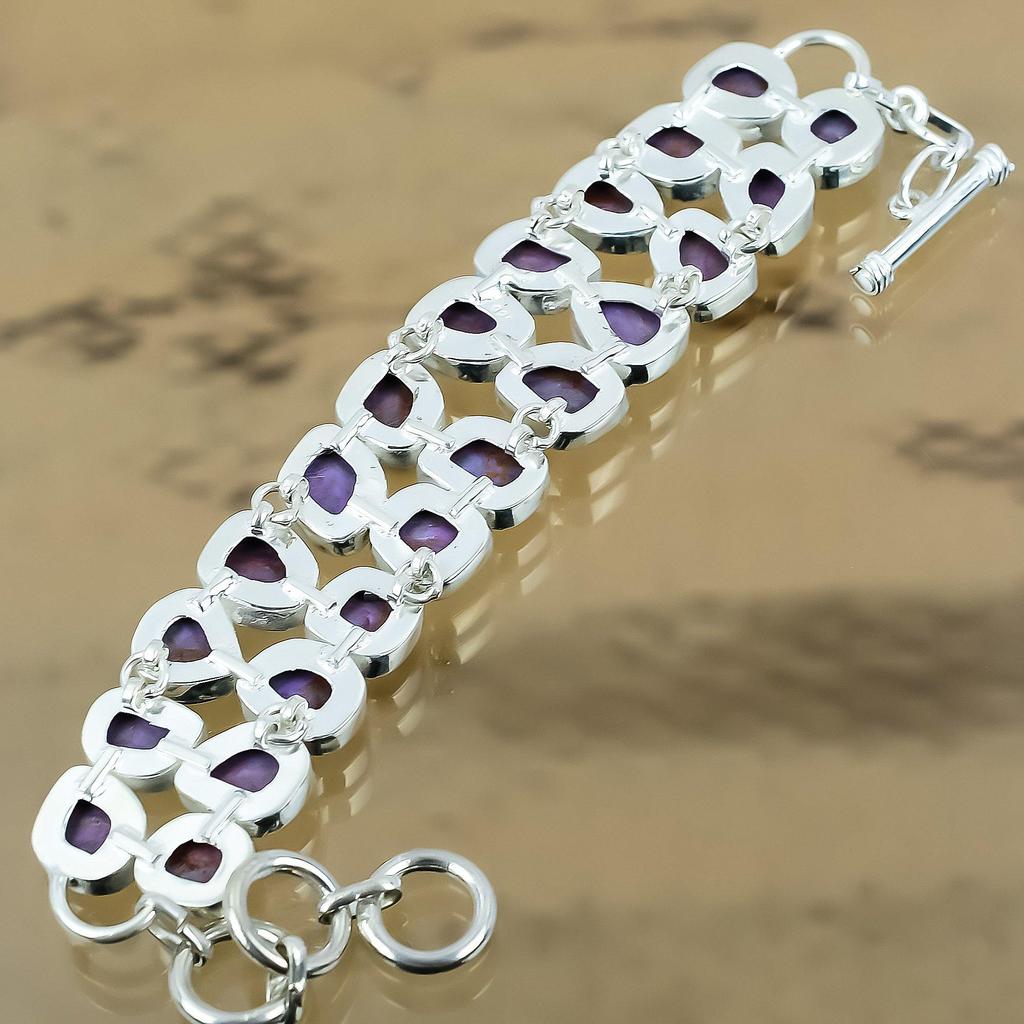 Easter Sale 925 Sterling Silver Natural Purple Turquoise Trendy Chain Bracelet