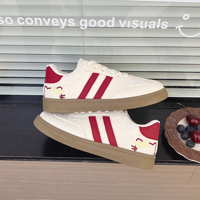 Women's Korean Style Chic White Sneakers Casual Everyday Trendy Slip-On  All-season Cute Cat Embroidery Training Shoes