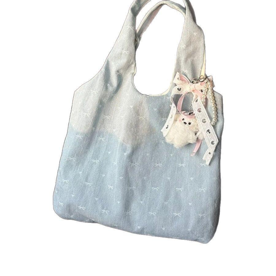 Spring and Summer New Casual Denim Bow Students Commute To Class Versatile Lightweight Large Capacity Messenger Bag