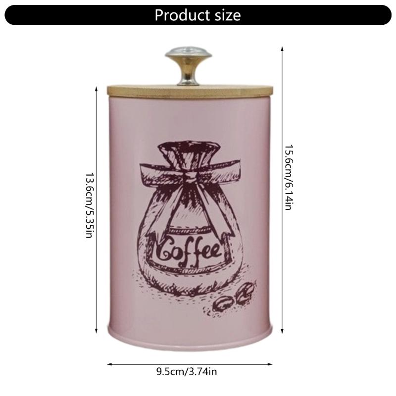 Stylish Iron Kitchen Canisters Portable Accessory for Countertop Storage of Coffee and Sugar with Dustproof Wood Lids