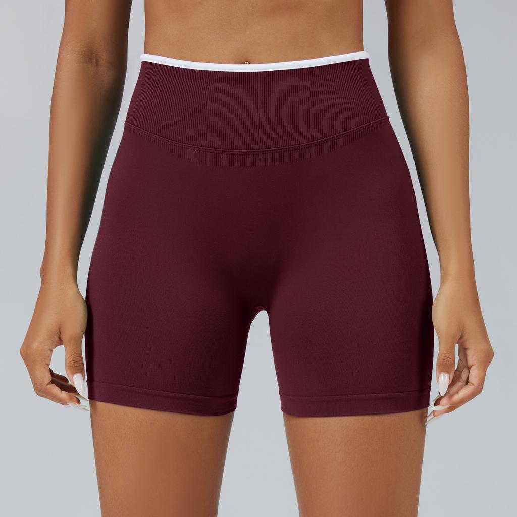 Nahtlose farblich abgesetzte Yoga-Shorts, eng anliegende sportliche Shorts mit Pfirsich-Hüftlifting, Damen-Outdoor-Lauf- und Fitnesshose