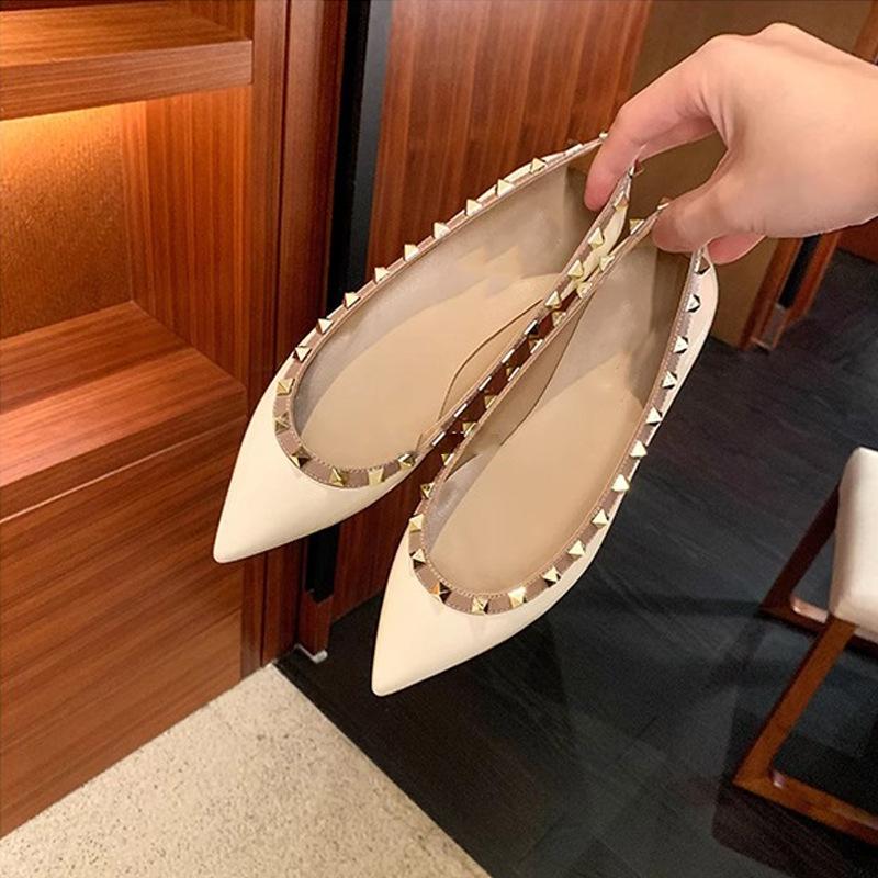 

Autumn pointed shallow mouth rivet flat shoes women s single shoes wedding shoes banquet shoes 40