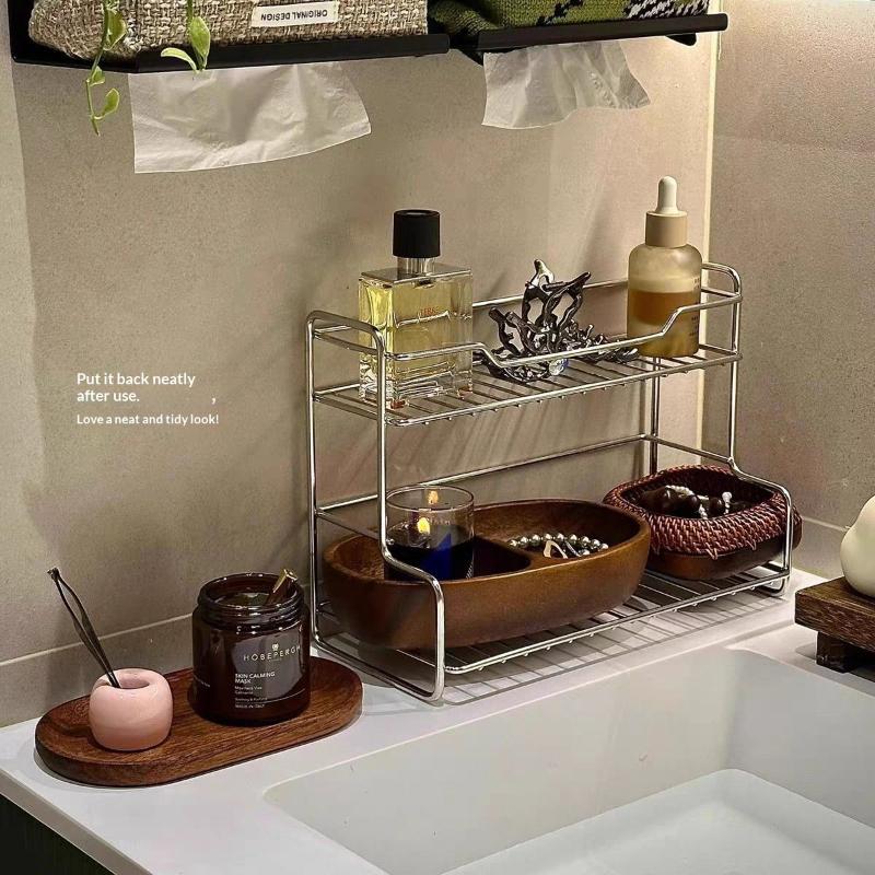 Minimalist Double-layer Storage Rack for Bathroom Sink for Storing Cosmetics Shower Gel Toiletries, Drainage Rack Storage Rack