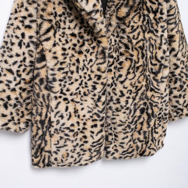 Modă Femei Blană Sintetică Imprimată Paltoane cu Un Singur Nasture Guler Rever Vintage Mâneci Lungi Doamnă Șic