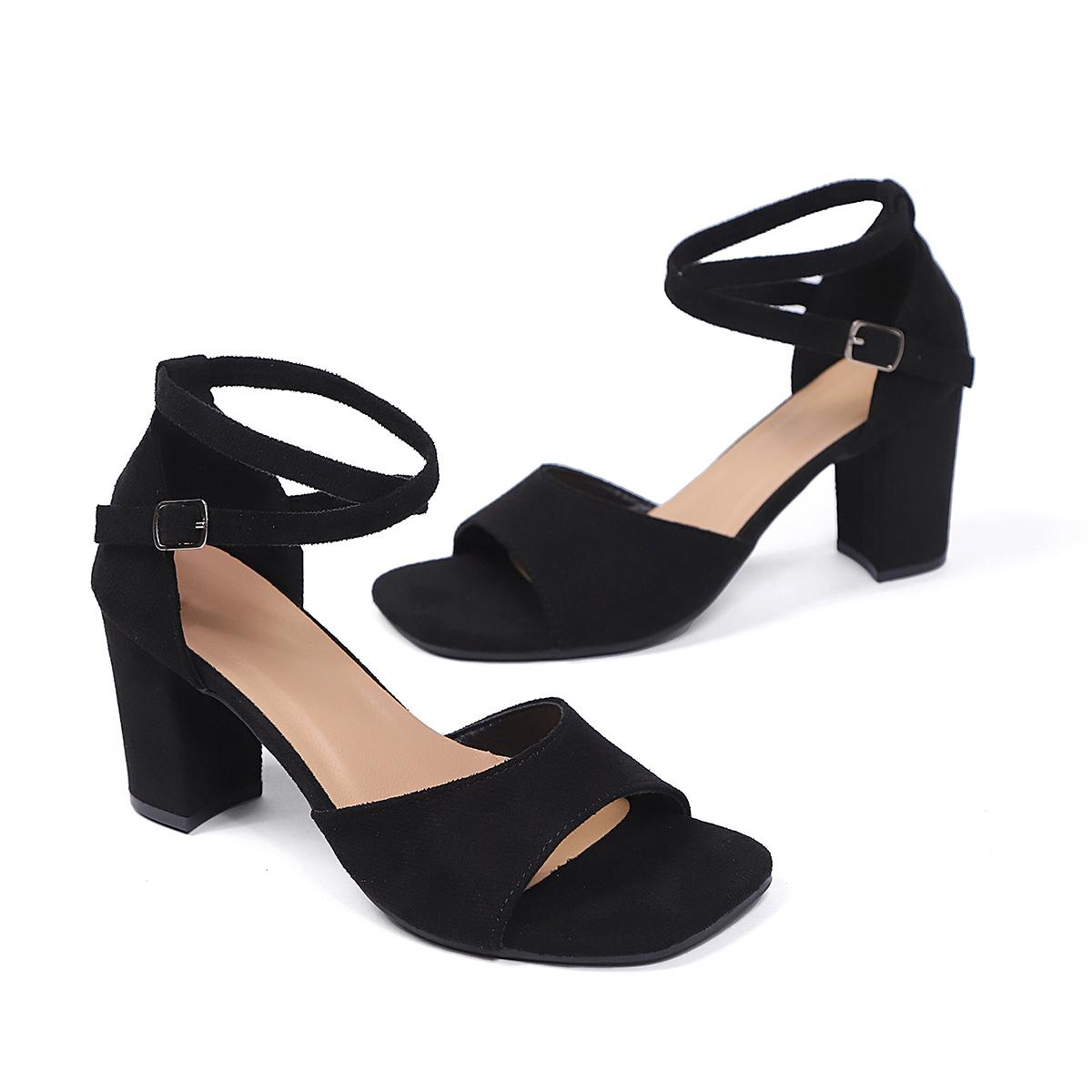 Women s  Plus-size Thick-heeled Sandals Summer  Velvet High-heeled Fishmouth Classic Open-toed Sandals Heeled Shoes 36
