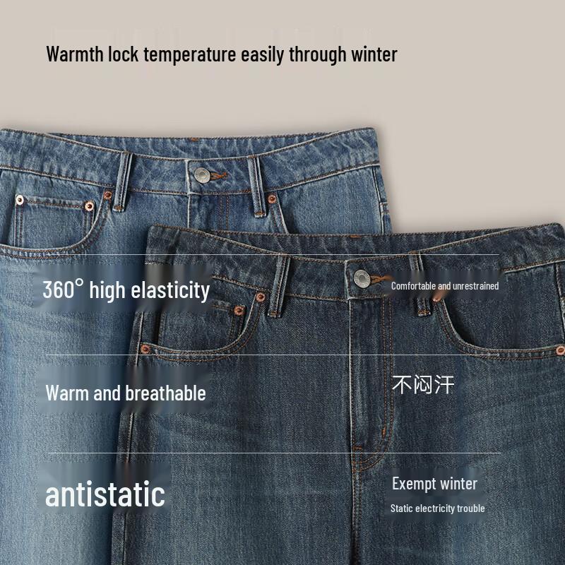 Jingzao Herren Hochelastische Jeans mit Fleecefutter